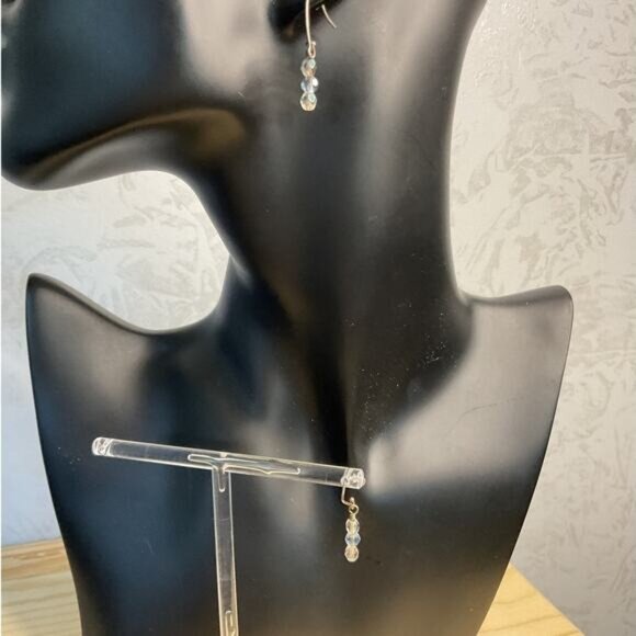 Clear and Blue Beaded Drop Dangle Earrings - Picture 4 of 4